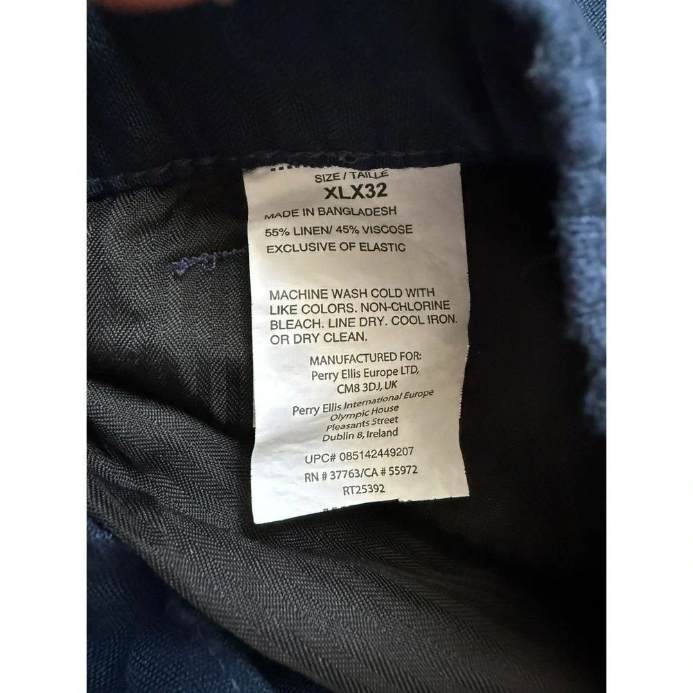 Cubavera Men's Navy Linen Blend Pants XLx32 Resort Wear Elastic Waist Drawstring